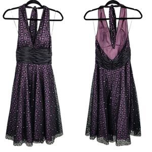 90's Formal Dress 6 Spiderweb Halter Fit & Flare Purple Black Gothic Fairy Witch